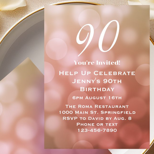 Elegant 90th Birthday Invitation For Her in Pink (Creator Uploaded)