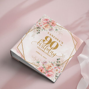 Elegant 90th Birthday Memory Album Blush Pink Gold 3 Ring Binder