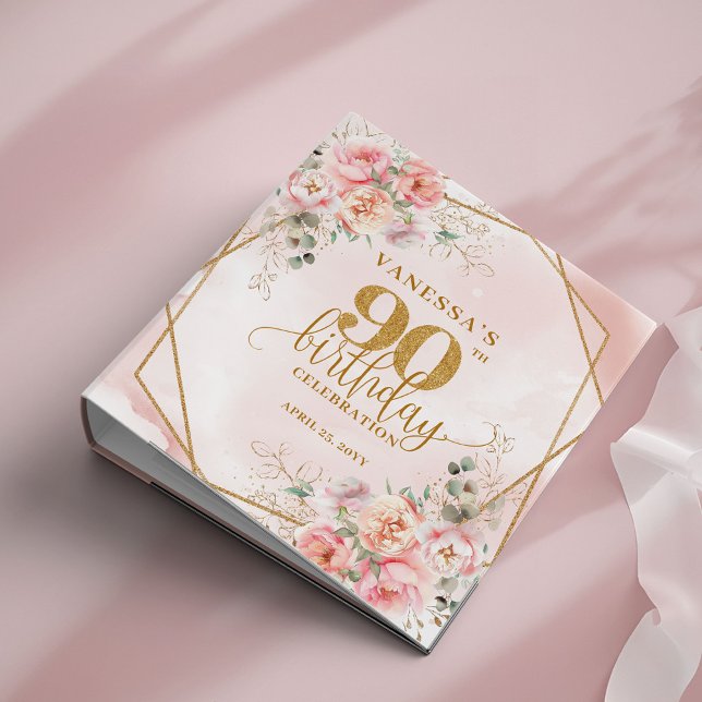 Elegant 90th Birthday Memory Album Blush Pink Gold 3 Ring Binder (Elegant 90th Birthday Memory Album Blush Pink Gold

)
