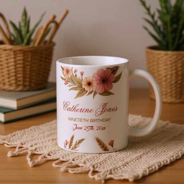 Elegant 90th Birthday Mug for Grandma – Boho Chic (Creator Uploaded)