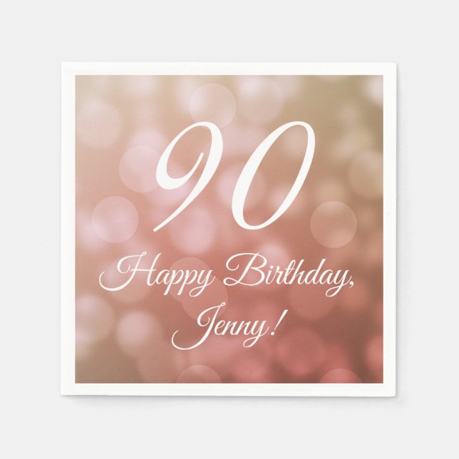 Elegant 90th Birthday Napkins For Her in Pink (Front)
