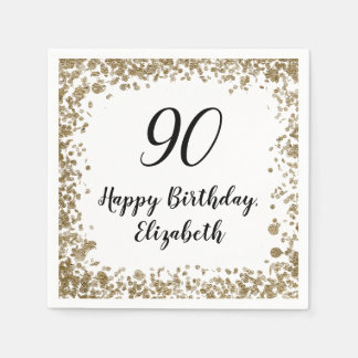 Elegant 90th Birthday Napkins With Gold Sequins