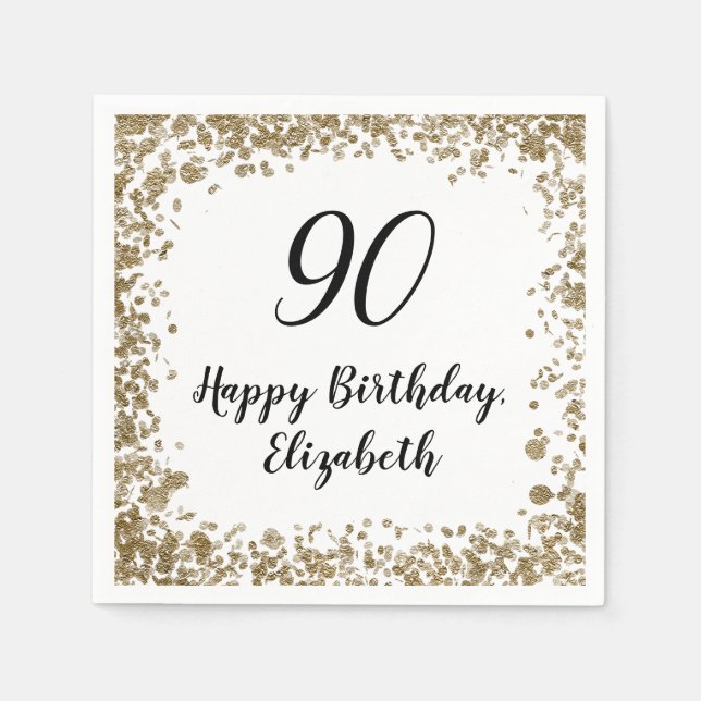 Elegant 90th Birthday Napkins With Gold Sequins (Front)