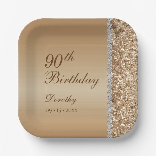 Elegant 90th Birthday Paper Plates (Front)