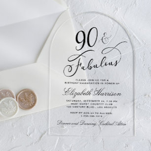 Elegant 90th Birthday Party Acrylic Invitations
