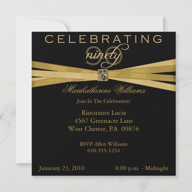 Elegant 90th Birthday Party Invitations (Front)
