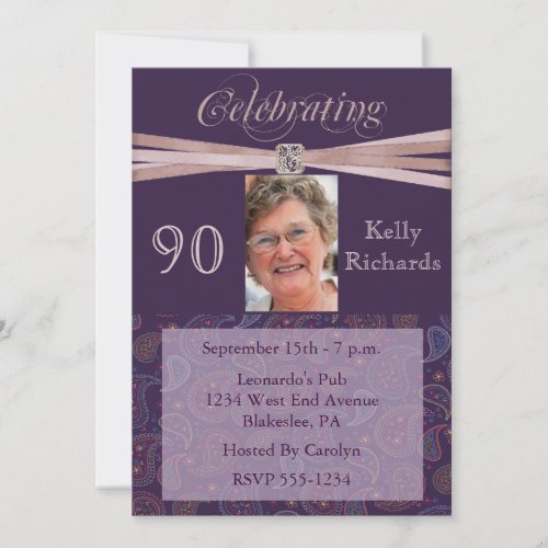 Elegant 90th Birthday Party  Photo Invitations