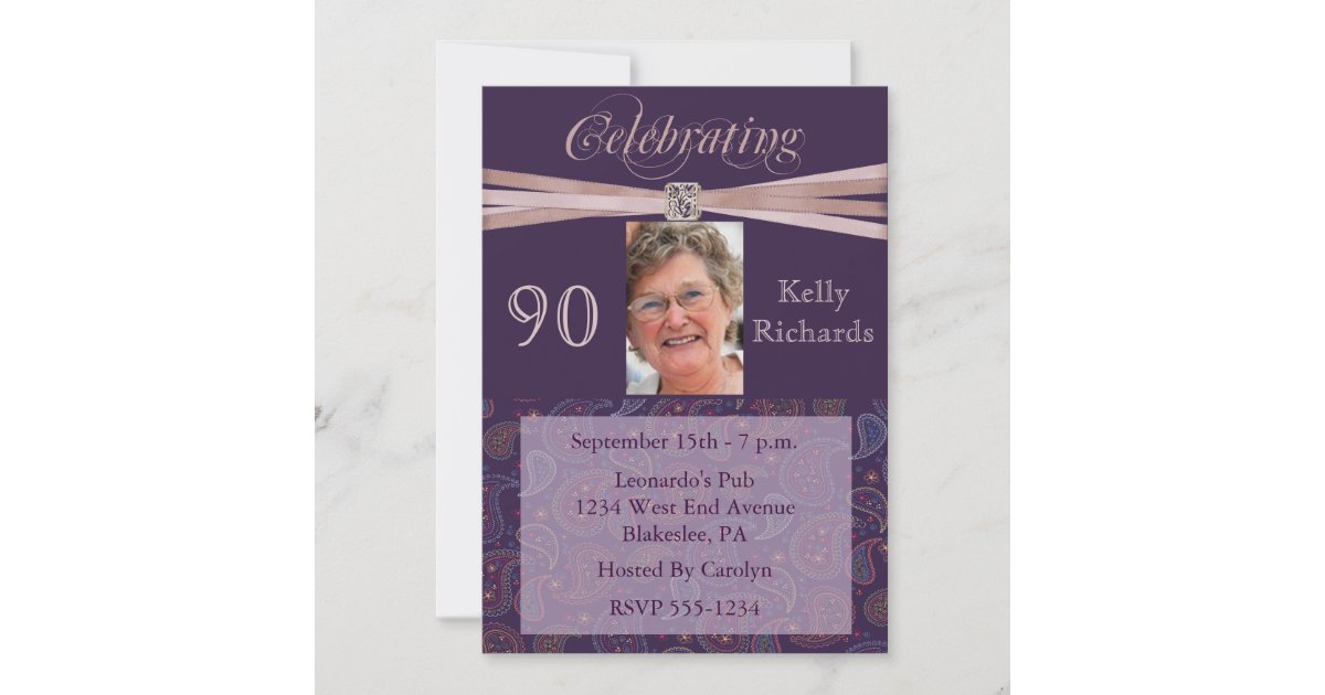 Elegant 90th Birthday Party Photo Invitations | Zazzle.com