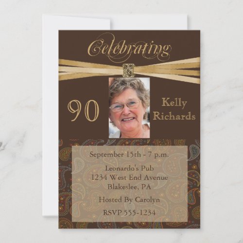 Elegant 90th Birthday Party  Photo Invitations