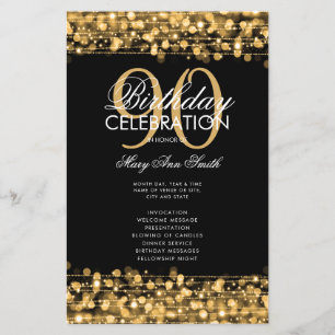 Elegant 90th Birthday Party Program Gold w/ Menu