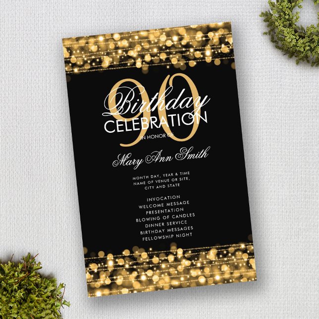 Elegant 90th Birthday Party Program Gold w/ Menu Flyer (Creator Uploaded)