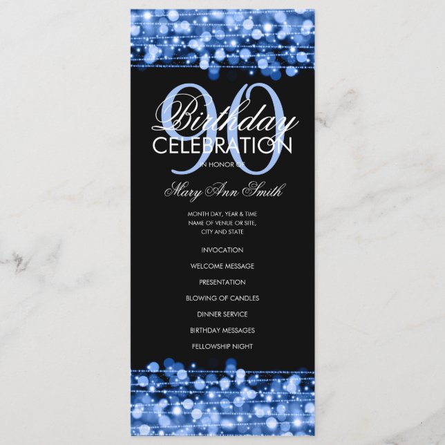 Elegant 90th Birthday Party Program Navy Menu (Front)