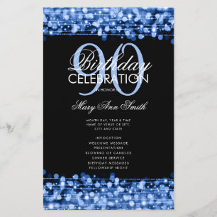 Elegant 90th Birthday Party Program Navy w/ Menu Flyer