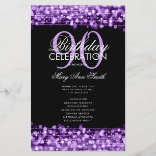 Elegant 90th Birthday Party Program Purple Menu Flyer