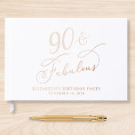 Elegant 90th Birthday Party Rose Gold Foil Guest Book<br><div class="desc">Elegant guest book for her 90th birthday party featuring rose gold foil and "90 & Fabulous" in a chic calligraphy script. Customize with her name,  the party date and a title on the spine in classic serif typography.</div>