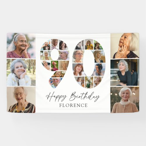 Elegant 90th Birthday Photo Collage Banner