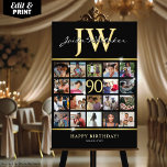 Elegant 90th Birthday Photo Collage with Initials  Foam Board<br><div class="desc">Celebrate a milestone in style with this elegant black and gold 90th birthday photo collage! Featuring a stunning layout of your favorite photos and personalized initials, this custom foam board design is perfect as party décor, a welcome sign, or a thoughtful gift. Add a personal touch to any birthday celebration...</div>