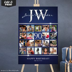 Elegant 90th Birthday Photo Collage with Initials Foam Board