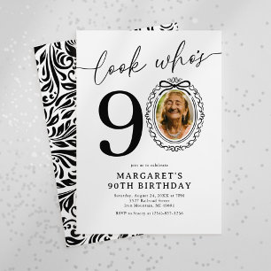 Elegant 90th Birthday Photo Invitation