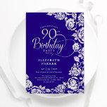 Elegant 90th Birthday Purple Silver Roses Invitation<br><div class="desc">Purple silver floral 90th birthday party invitation. Elegant design featuring roses,  faux silver foil and typography script font. Trendy invite card perfect for a stylish female bday celebration. Can be customized to any age. Personalize with your own details. Printed Zazzle invitations or instant download digital printable template.</div>