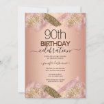 Elegant 90th Birthday Rose Gold Glitter Invitation<br><div class="desc">Faux pink glitter paint stripe. All text is adjustable and easy to change for your own party needs. Great elegant 60th birthday template design.</div>