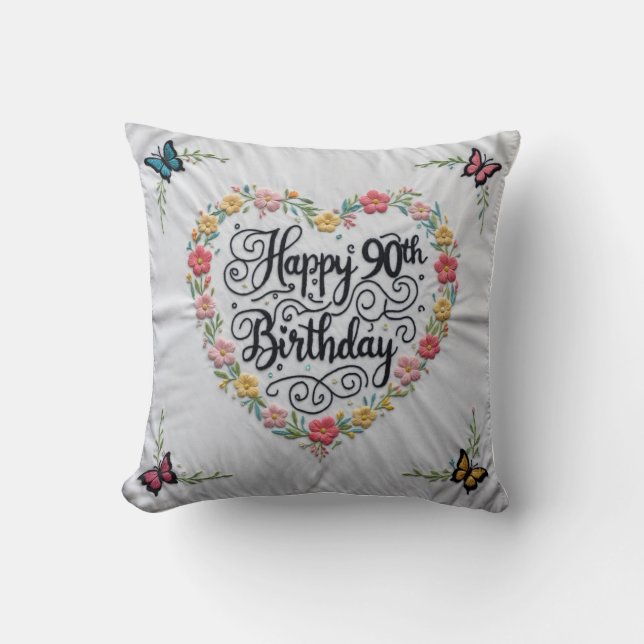 Elegant 90th Birthday Throw Pillow: A Stylish Trib Pillow (Front)
