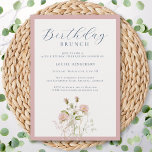 Elegant 90th Pink Calligraphy Wildflower Birthday Invitation<br><div class="desc">Elegant 90th Pink Calligraphy Wildflower Birthday Invitation</div>