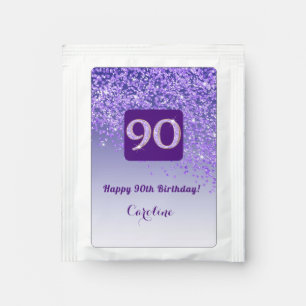 Elegant 90th Tea Birthday Party Purple Glitter Bag Drink Mix
