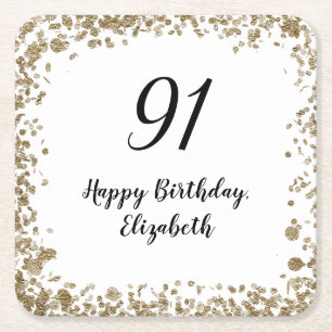 Elegant 91st Birthday Coasters With Gold Sequins
