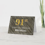 [ Thumbnail: Elegant 91st Birthday: Faux Wood, Faux Gold Look Card ]