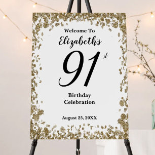 Elegant 91st Birthday Gold Sequins Welcome Sign