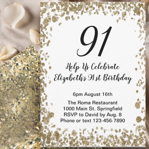 Elegant 91st Birthday Invitation Black and Gold 