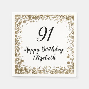 Elegant 91st Birthday Napkins With Gold Sequins
