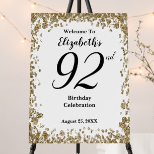 Elegant 92nd Birthday Gold Sequins Welcome Sign