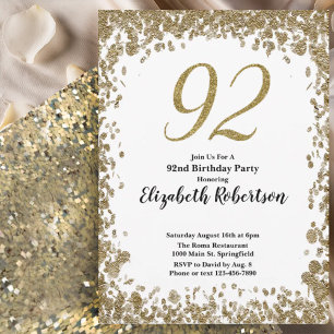 Elegant 92nd Birthday Invitation For Her in Gold
