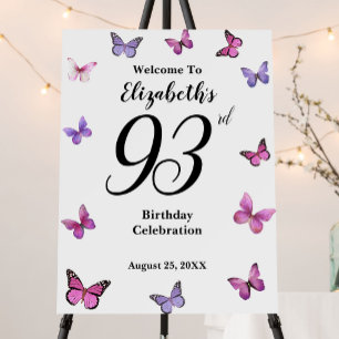 Elegant 93rd Birthday Butterfly Welcome Foam Board