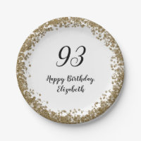 Elegant 93rd Birthday Plates With Gold Sequins