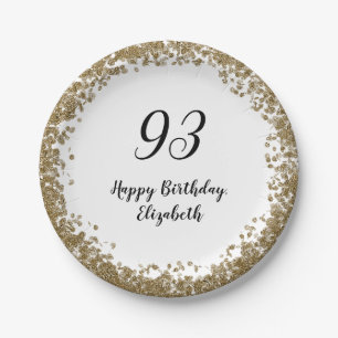 Elegant 93rd Birthday Plates With Gold Sequins