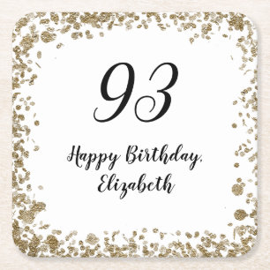 Elegant 93rd Birthday  With Gold Sequins Square Paper Coaster
