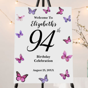 Elegant 94th Birthday Butterfly Welcome Foam Board