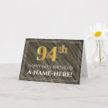 [ Thumbnail: Elegant 94th Birthday: Faux Wood, Faux Gold Look Card ]