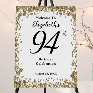 Elegant 94th Birthday Gold Sequins Welcome Sign