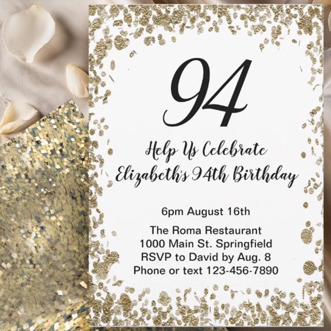 Elegant 94th Birthday Invitation Black and Gold  (Creator Uploaded)