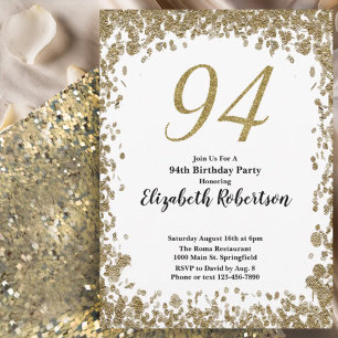 Elegant 94th Birthday Invitation For Her in Gold