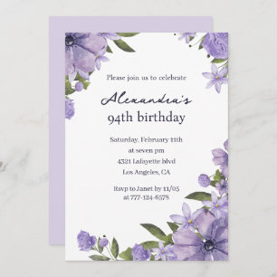 Elegant 94th birthday invitations Boho purple