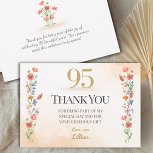 Elegant 95th Birthday - 95 Years Wildflowers Thank You Card