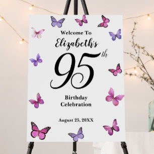 Elegant 95th Birthday Butterfly Welcome Foam Board