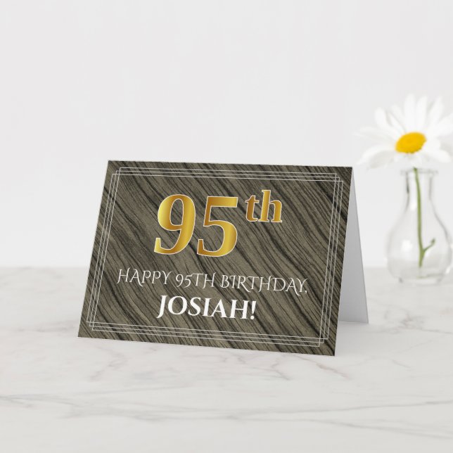 Elegant 95th Birthday: Faux Wood, Faux Gold Look Card (Small Plant)