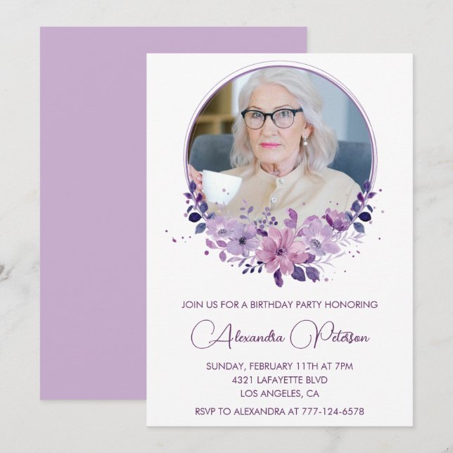 Elegant 95th birthday invitation Photo Elegant (Front/Back)