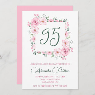 Elegant 95th birthday invitations Floral Pink